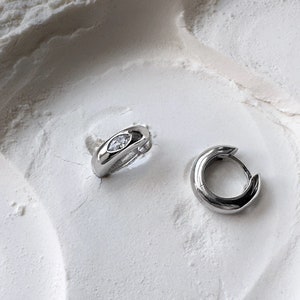 Sterling Silver Hoop Earrings with Cubic Zirconia, Huggie Earrings, Small Silver Hoop Earrings, Everyday Hoop Earrings, Sleeper Hoop Earring