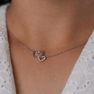Interlocking Hearts Necklace, Double Hearts Pendant Necklace, Handmade 925 Silver Necklace, Engagement Gift Gift for Girlfriend Gift for Mom