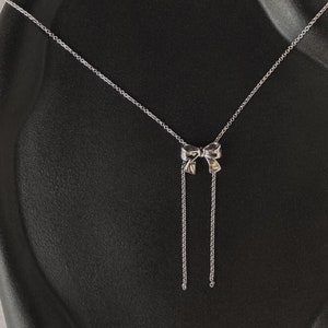 Delicate Bow Necklace, Sterling Silver Bow Necklace, Statement Necklace, Bow Ribbon Necklace, Coquette Bow Jewelry for Her, Bridal Necklace