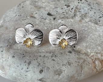 Sterling Silver Orchid earrings, Stud Orchid earrings, Floral Earrings, Delicate Flower Earrings, Bridal Earrings, Gift for Her