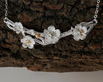 Sterling Silver Cherry blossom necklace,  Flower charm Necklace, Delicate Floral Necklace, Bridal Necklace, Wedding Necklace, Gift for Her
