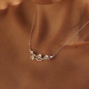 Flower Necklace, Sakura Flower Pendant, Dainty Bridesmaid Floral Jewelry, Cherry Blossom, Wedding Necklace, Perfect gift for her
