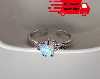 Сharming colored ring, Opal Heart Ring, Engagement ring, Promise Ring, Heart Shaped Created Opal Ring, Bridesmaid Opal Ring, Christmas Gift