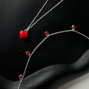 Juego de joyas con dije de corazón rojo, collar con colgante de corazón rojo pequeño, linda pulsera de corazones rojos, regalo para ella, regalo para hija, regalo para mejor amiga