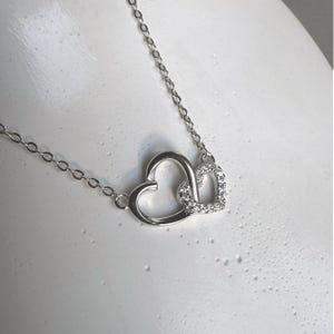 Double Heart Necklace Dainty Linked Silver Necklace Two Heart Necklace Gift Interlocked Hearts Necklace Mother Daughter Pendant Wedding Gift