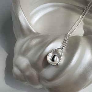 Sterling Silver Avocado Necklace Mother of Pearl Avocado Necklace Avocado Charm Necklace Gift for Avocado Lovers Whimsical Foodie Jewelry