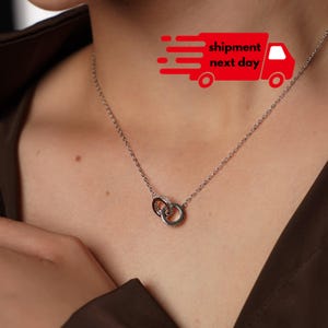 Eternity Circle Necklace, Sterling Silver & CZ Infinity Necklace, Interlocking Circle Necklace Best Friend Gift Daughter Gift Christmas Gift