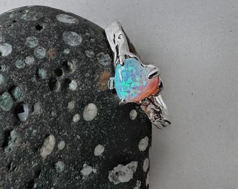 Opal Heart Ring, Dainty Opal Ring, Promise Ring, Engagement Ring, October Birthstone Ring, Gift for Her, Anniversary Gift, Birthday Gift