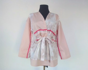 Pink Kimono Jacket, Summer Kimono Robe, Boho Cardigan, Pink Robe, Satin Cotton Kimono, Women Pink Kimono, Pink Jacket, Pink Cotton Kimono