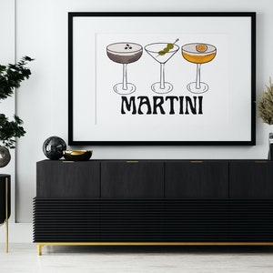 Martini Trio Digital Download | Espresso Martini Original Design Wall Art | Ręcznie rysowany nadruk na napoje kuchenne | Estetyczny plakat na wózek barowy