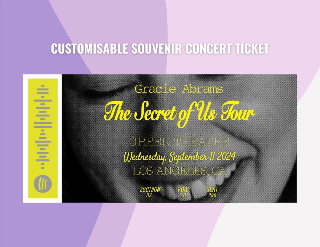 Gracie Abrams the Secret of Us 2024 Headline Tour Customisable Souvenir Ticket Etsy