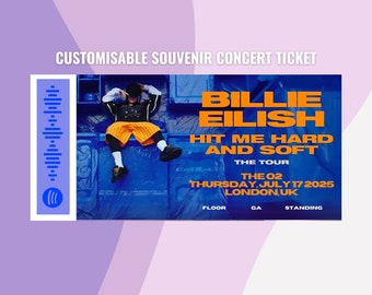 Billie Eilish Hit Me Hard And Soft: The Tour 2024 2025 Customisable Souvenir Concert Ticket