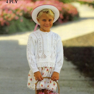 wzór na kardigan dla dziewczynek w stylu vintage pdf, wzór na kardigan dla dziewczynek z 4 splotów, natychmiastowe pobranie