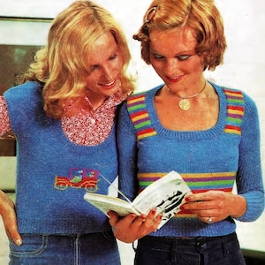 vintage damski sweter, kamizelka, kardigan wzór na drutach pdf, 8 vintage wzory wzór na drutach książka, vintage 1970s cyfrowe pobieranie