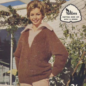 Vintage Damen Pullover, Jacke, Schal, Stola, Mütze, Handschuhe Strickanleitung pdf, 13 Strickmuster für gebürstetes Mohairgarn, sofortiger Download