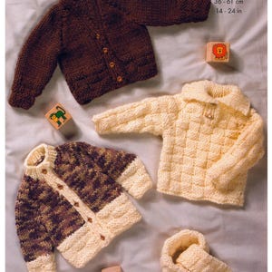 vintage babies and toodlers gruby kardigan, sweter i szalik wzór na drutach pdf, vintage knitting dla niemowląt, natychmiastowe pobieranie