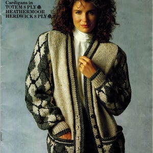 Vintage Damenjacke und Strickjacke Strickmuster pdf, 5 Vintage Damenjacken und Cardigan Designs Strickmusterbuch, 1980er Jahre Stricken
