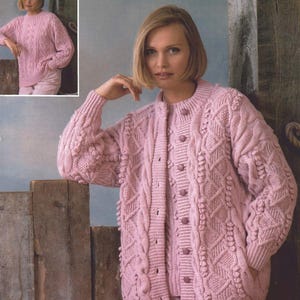 vintage damski sweter i kardigan aran wzór na drutach pdf, 32 - 34 / 40 - 42 calowy wzór na sweter i kardigan, natychmiastowe pobranie
