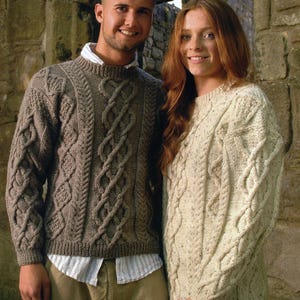 vintage mens and women aran sweater and tunic knitting patterns pdf, 32 - 46 inch aran sweater and tunic knitting pattern book