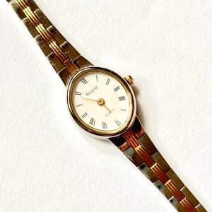 Rare 90s Vintage dainty Accurist oval dual tone watch for ladies, Thin ladies cocktail wristwatches, Gift for her, Birthday gift
