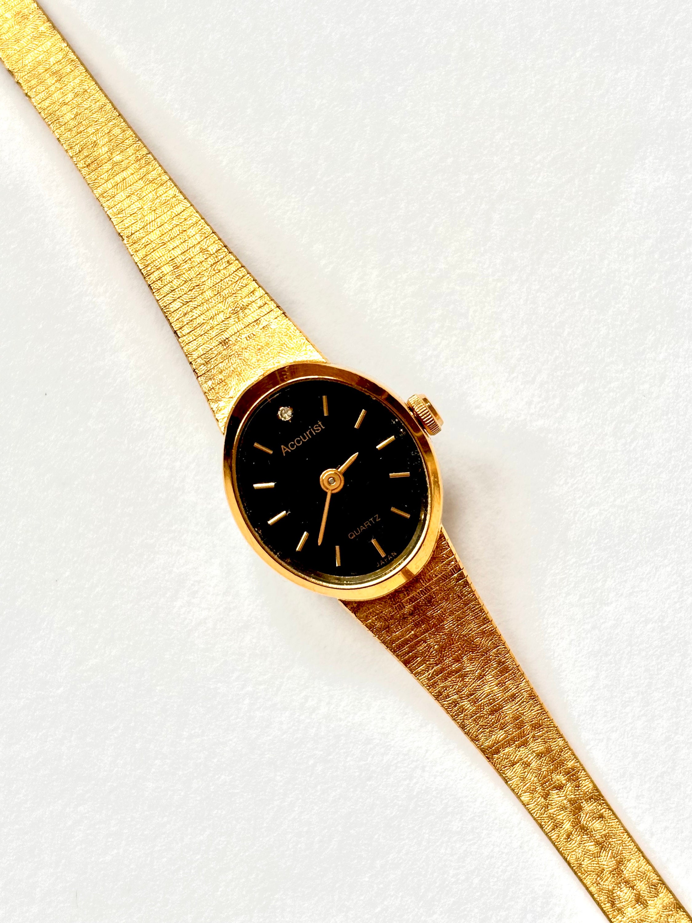 Rare 80s Vintage Accurist Gold Watch With Oval Dial, Thin Ladies