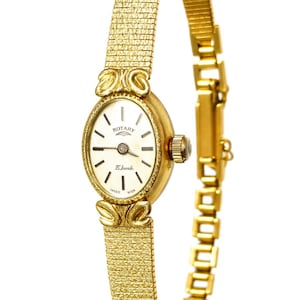 Vintage 70s Rotary Ladies Watch: Thin Gold Cocktail Wristwatch