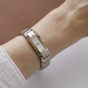 Vintage Accurist rectangular dual tone watch for ladies, Thin ladies cocktail wristwatches, Gift for her, Gift for mum, Birthday present