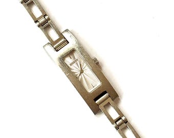 Vintage 80s Gucci Ladies Watch, Silver Cocktail Wristwatch