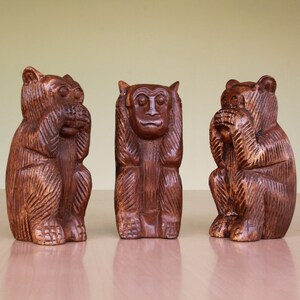 Rustic Monkeys Carved Rain Tree Wood Monkey Sculpture, Thai Home Decor - Etsy