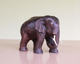 Traditional Thai Teak Wood Elephant, Handcrafted Artisan Sculpture, Collector’s Wood Carving