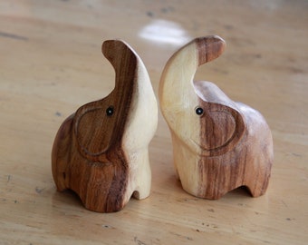 Two Carved Wood Elephants, Thai Elephant, Trunk Up, Wooden Elephant Sculpture, Wood Decor, Home Decor, Gift Statue