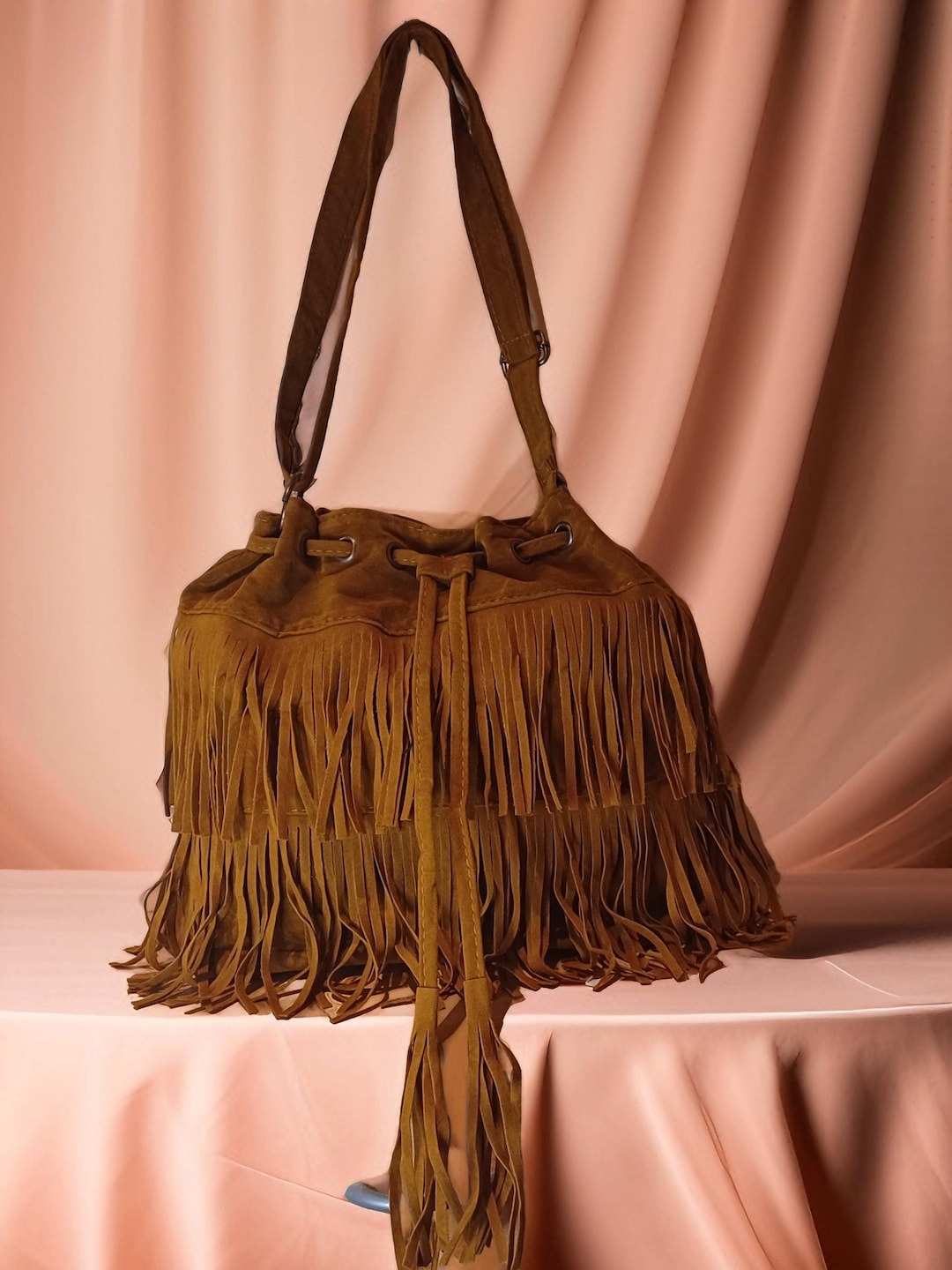 Borsa in pelle scamosciata con frange Italia