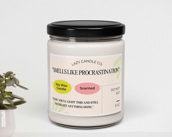 Sent la bougie de procrastination, la bougie cadeau de bâillon offensif, la bougie sarcastique, la bougie de soja coulée à la main