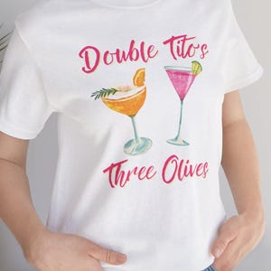 Koszulka Double Titos Cocktail, Koszulka Three Olives Drink, Koszulka unisex, Koszulka z grafiką na imprezę, Prezent dla barmana