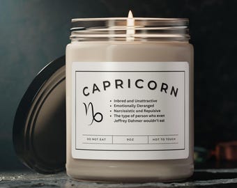 Candela zodiacale, regalo di compleanno con oroscopo del Capricorno, candela di soia profumata con umorismo nero, candela sarcastica, regalo divertente per i Capricorno, astrologia