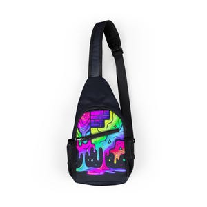Sac poitrine graffiti coloré - Sac à bandoulière urbain pour festivals, randonnée, usage quotidien, accessoire de style urbain, cadeau pour ados
