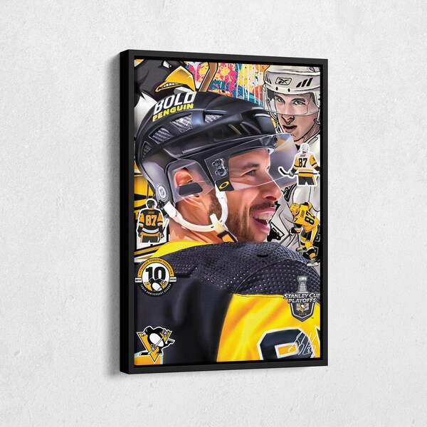 Sidney Crosby Poster Pittsburgh Penguins NHL Pop Art Canvas Wall Art Home Decor Print Framed Poster Man Cave Gift