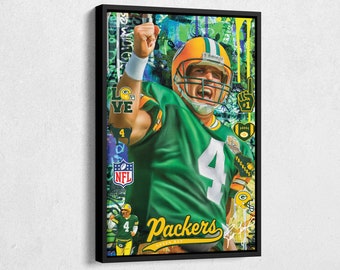 Brett Favre Poster Green Bay Packers NFL Pop Art Canvas Wall Art Home Decor Print Framed Poster Man Cave Gift