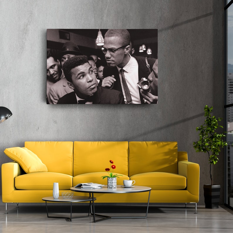 Malcolm X and Muhammad Ali Poster Black and White Canvas Wall Art Home