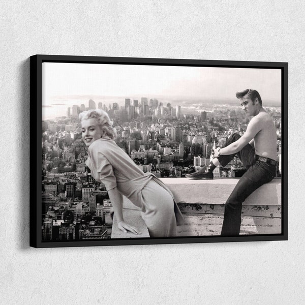 Marilyn Monroe and Elvis Presley Poster Black and White Canvas Wall Art Home Decor Framed Art