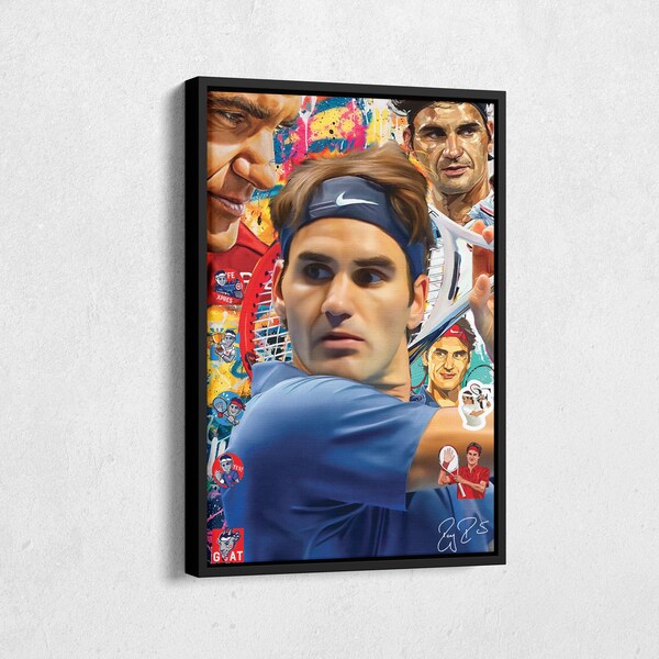 Affiche Roger Federer Tennis Pop Art toile art mural décoration d'intérieur impression affiche encadrée homme des cavernes cadeau