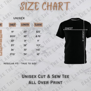 AOP Cut & Sew Tee - Printify All over Print Size Guide - AOP T-Shirt Size Chart Mockup - Digital File