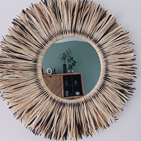 Miroir raphia naturel et noir 55CM