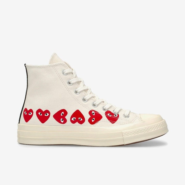 Comme des Garcons play x Converse Multi Red heart high-top Trainers - White - Sizes 3 - 10.5 UK