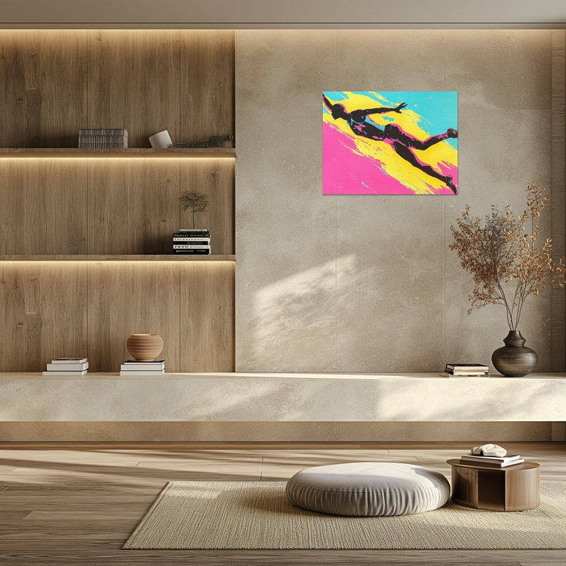 Dynamic Long Jump Canvas Wall Art, Sports Illustration, Vibrant Colors