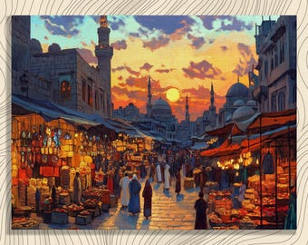 Syria Canvas Wall Art Beautiful Damascus Scene at Dusk Traditional