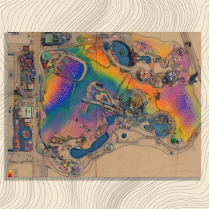 Colorful theme park canvas wall art – amusement park map roller coaster map carnival rides ferris wheel decor carousel wall art print