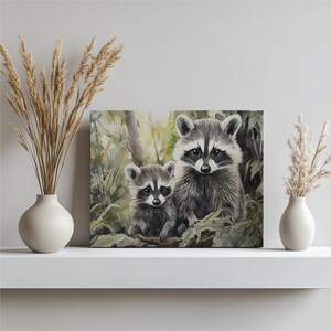Wasbeer canvas muurkunst print - schattig bos schilderij decor voor kinderkamer en woonkamer, uniek dierenkunst cadeau voor kinderen slaapkamer of kantoor