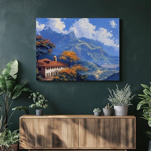 Colombia Canvas Wall Art: South American Landscape Painting Colorful and Grey Home Decor Large Modern Wall Art Colombian Style