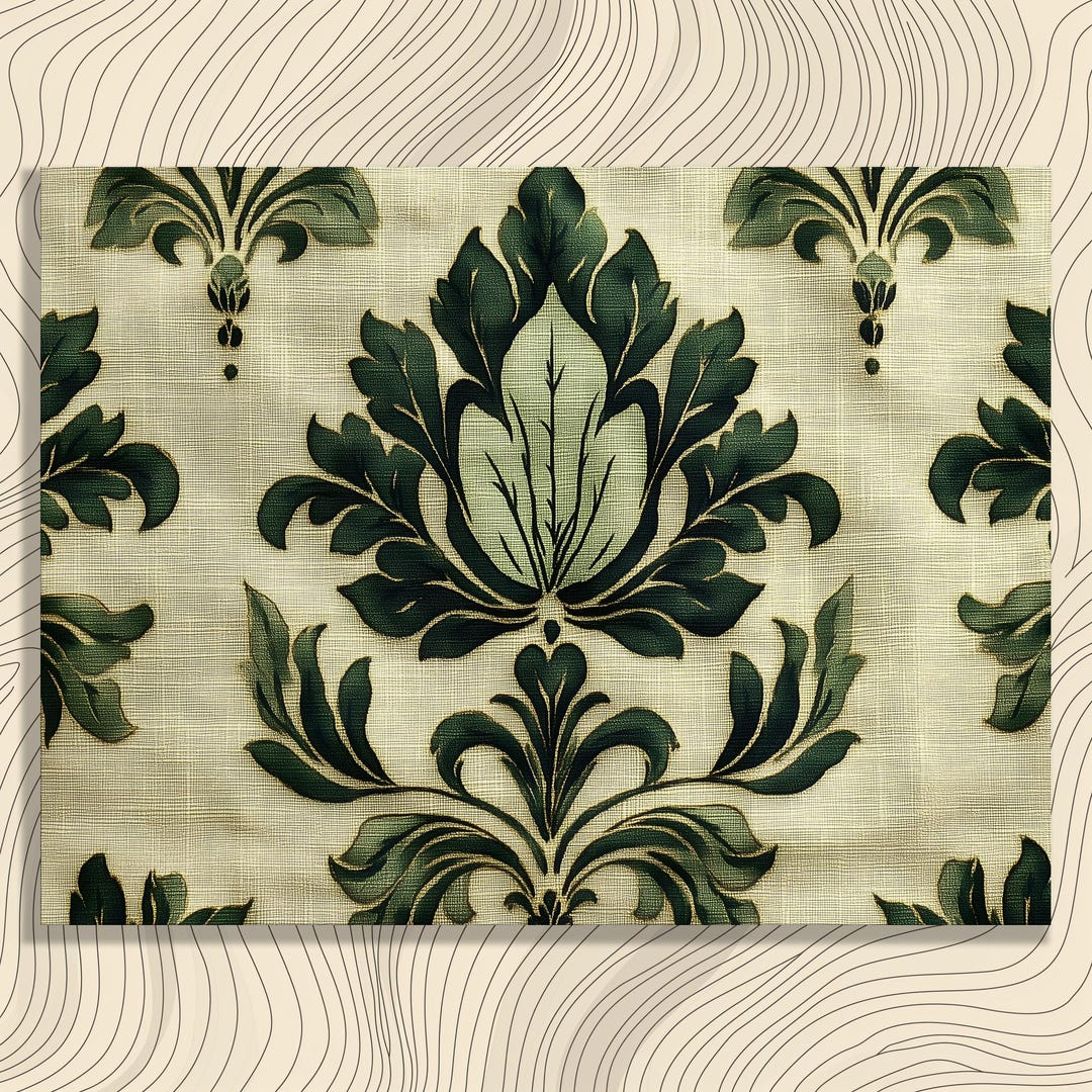 Vintage Green Damask Canvas Wall Art - Elegant Floral Print Home Decor ...